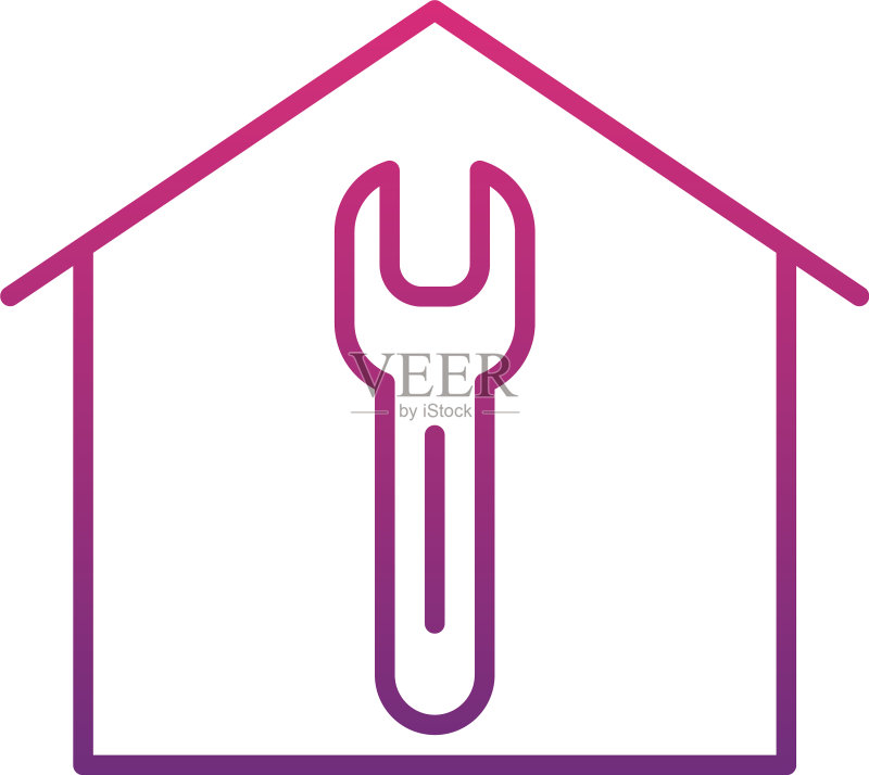 具有扳手工具图标渐变样式的房屋图标素材