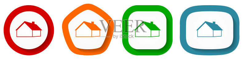 房屋和房地产概念矢量图标集,白色背景上的扁平设计按钮图标素材
