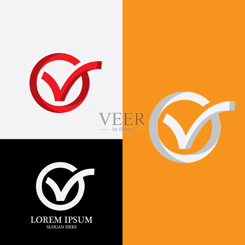 复选标记V字母Logo模板图标素材