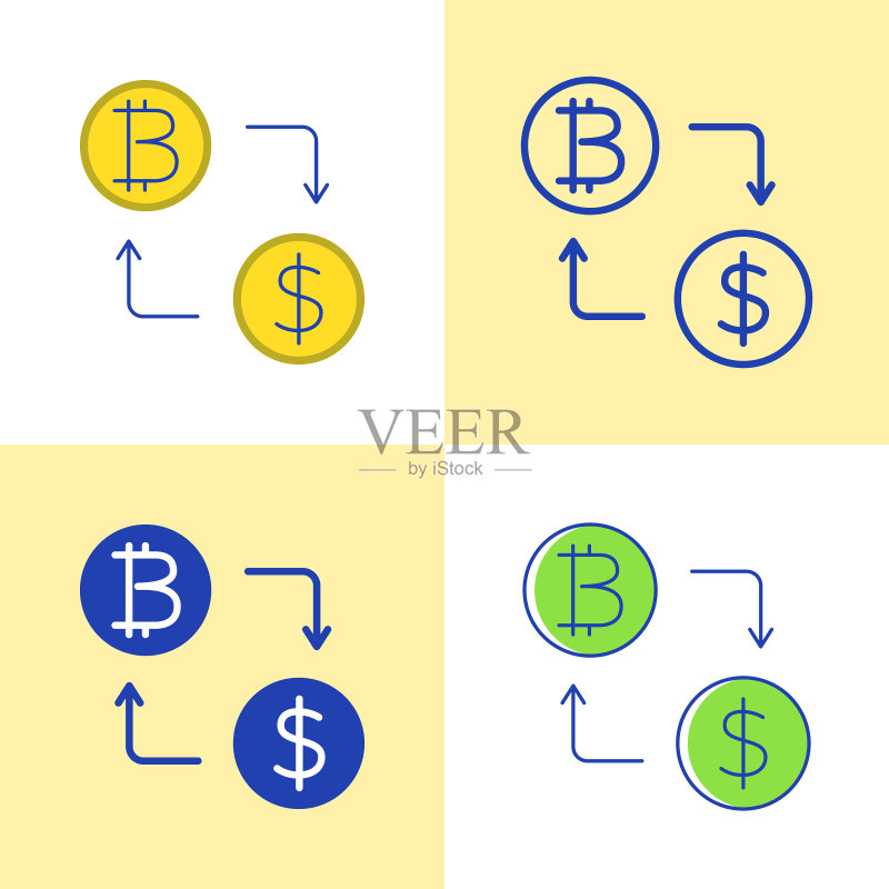 扁平风格比特币交易概念图标集图标素材