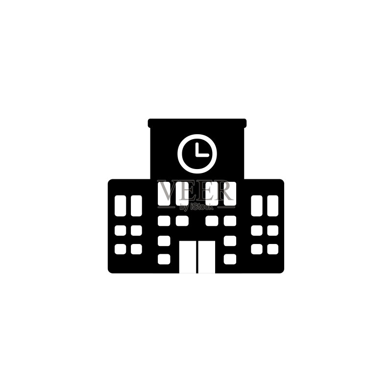 学校建筑矢量图标。隔离的学校建筑扁平表情符号 - 矢量图标素材