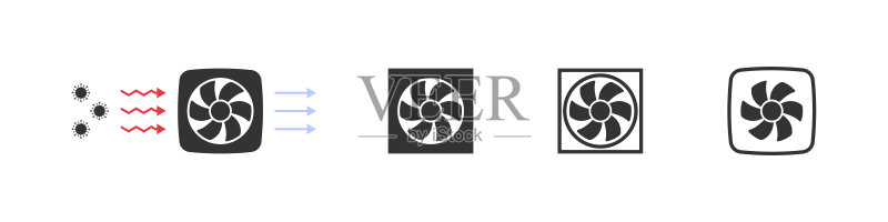 空气净化器图标。概念图标。空气再循环远离新冠病毒。杀菌空气再循环辐射器。矢量图图标素材