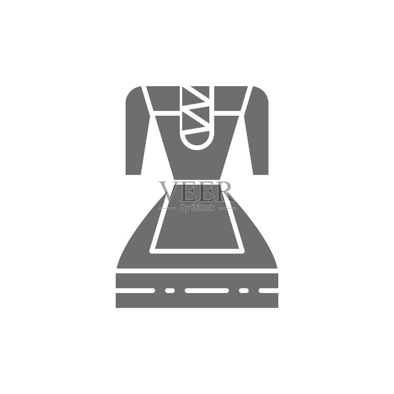 德国传统民族服装,女性服饰灰色图标。图标素材