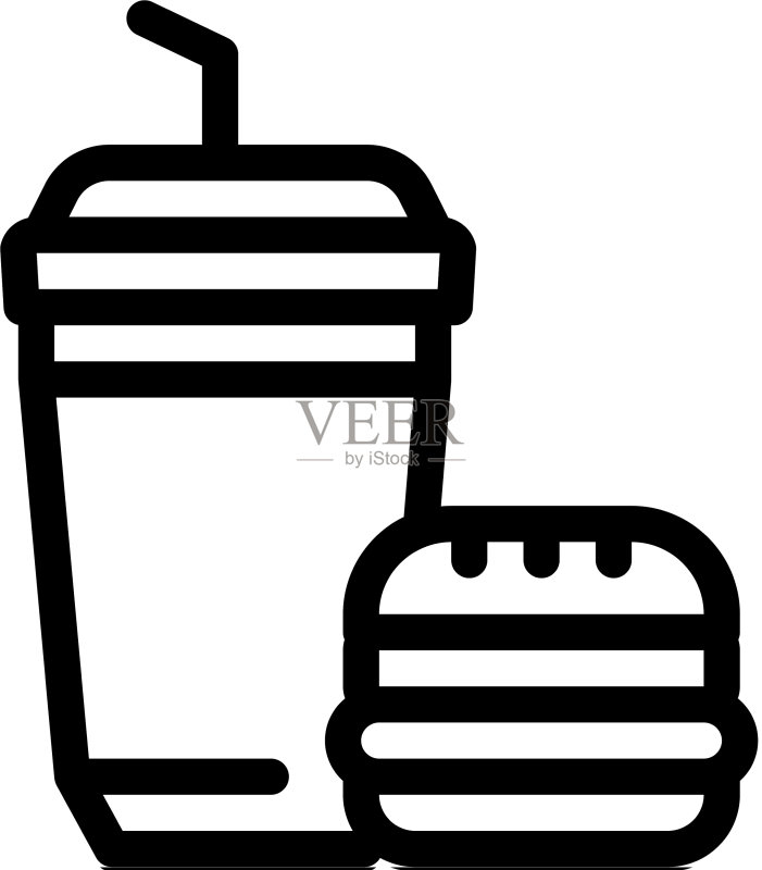 汉堡和饮料杯轮廓图标图标素材