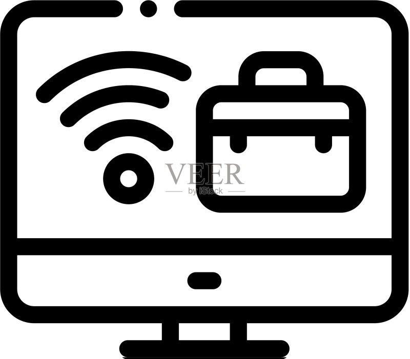 Wi-Fi图标和电脑屏幕上的商务案例图标素材