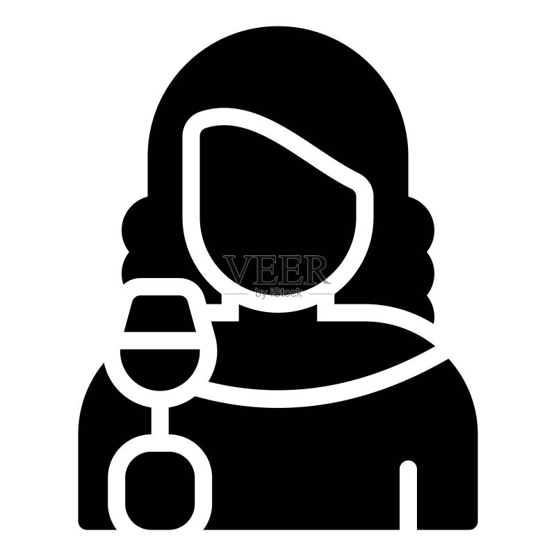 拿着葡萄酒杯的女人图标,生日派对相关矢量插图图标素材