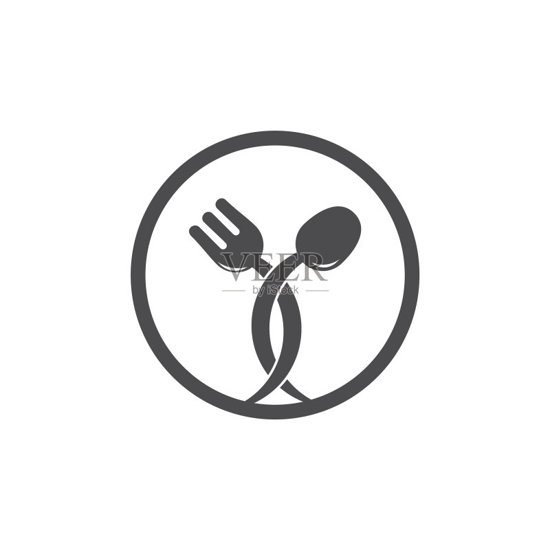 勺子叉子连接的简约食品标志图标素材