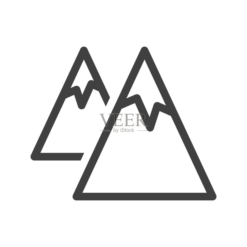 山脉图标:带有冰川的简约山脉线条画图标素材