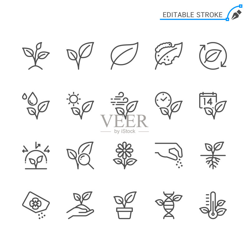 植物线性图标(可编辑描边,像素完美)图标素材