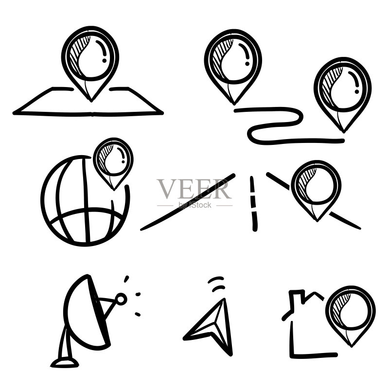 手绘涂鸦导航图标插画图标素材