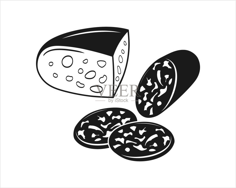 香肠和猪油图标,白色背景图标素材
