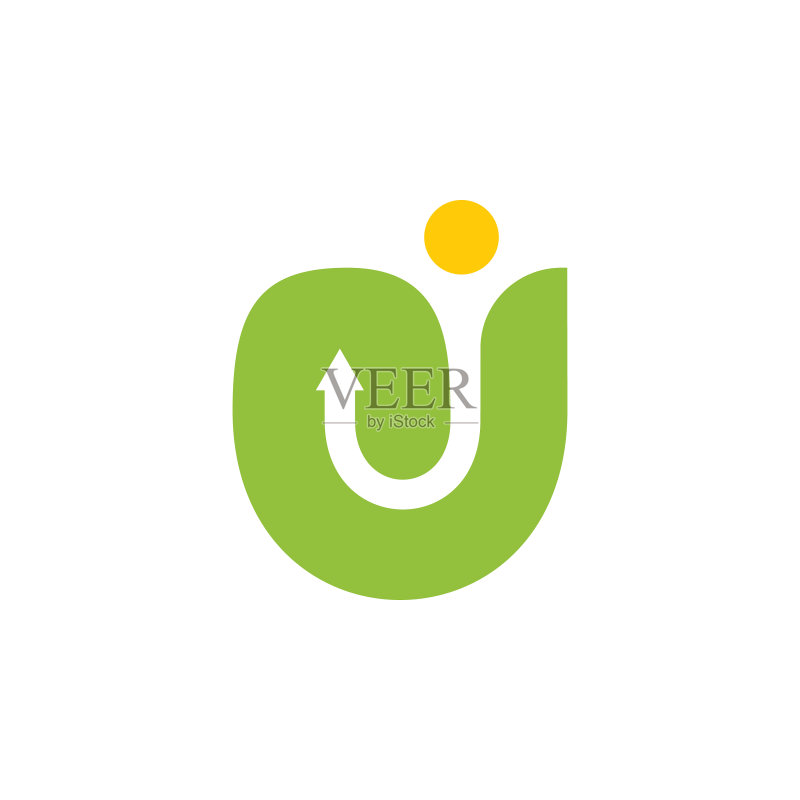 字母J太阳和树叶人物抽象标志图标素材