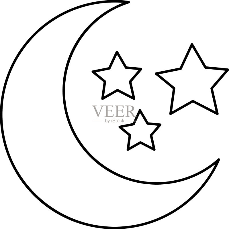 半月和星星图标线条风格图标素材