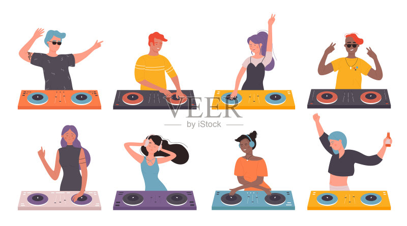 音乐派对上的DJ人群图标素材