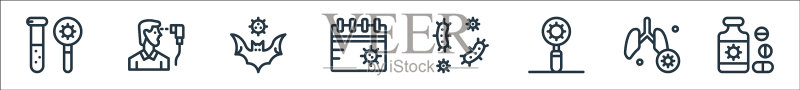 冠状病毒线图标线性集质量线图标素材