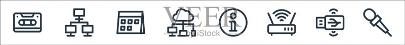 通信和媒体线性图标集图标素材
