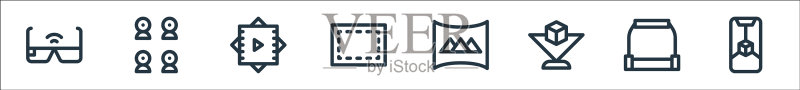 虚拟现实线性图标集图标素材