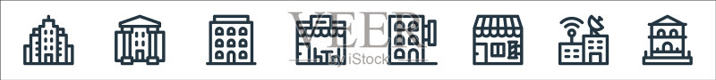城市建筑线性图标集图标素材