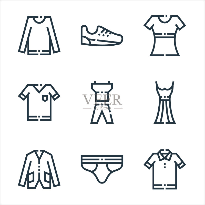 服装和服饰线性图标集图标素材