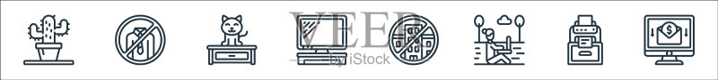 家庭办公室线性图标集图标素材