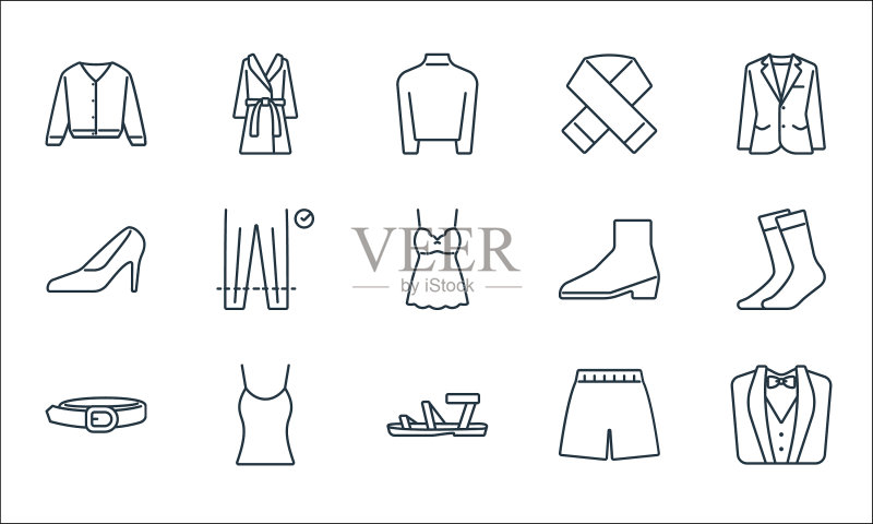服装和服饰线性图标集图标素材