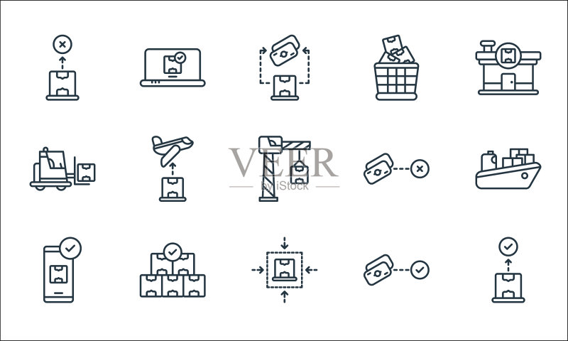 运输和交付线性图标集图标素材