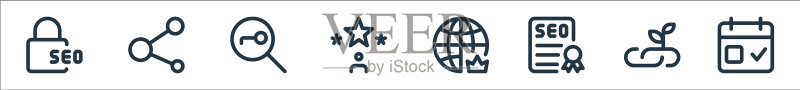 Web应用程序SEO线性图标集图标素材