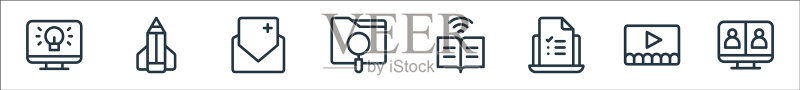 在线学习线图标线性集质量图标素材