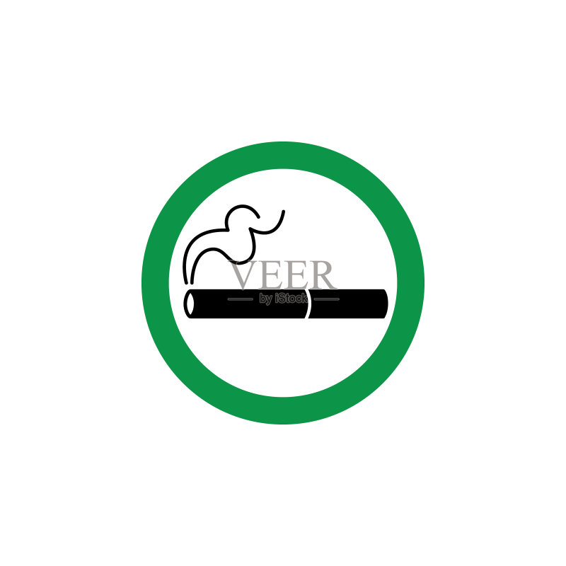绿色圆圈中的香烟标志符号和图标图标素材