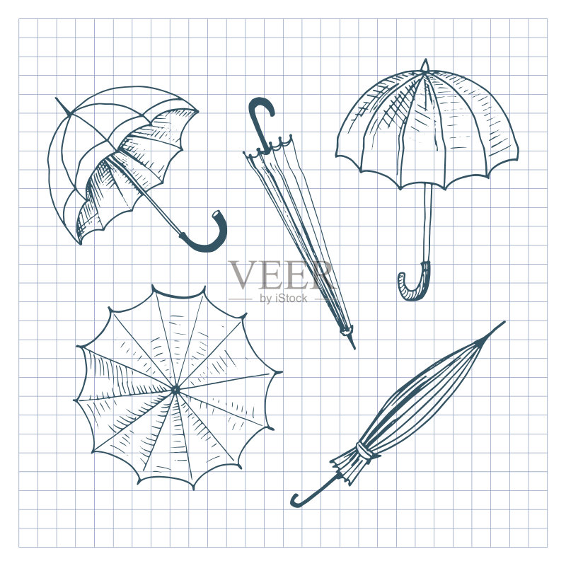 雨伞素描集合图标素材