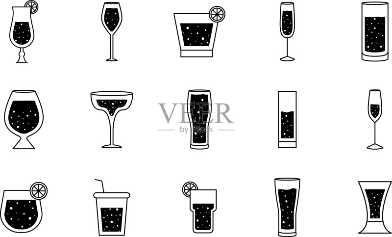 鸡尾酒杯剪影合集图标素材