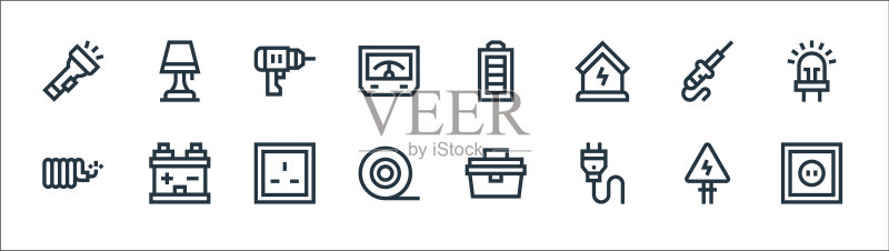 电工工具和线条图标线性集合图标素材