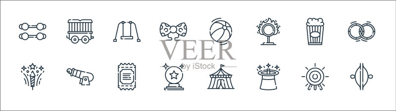 马戏团线图标线性集质量线集图标素材