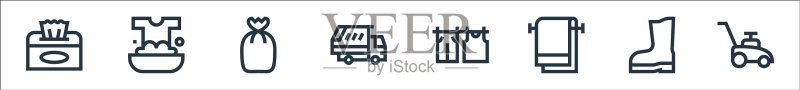 清洁线图标线性集质量线集图标素材