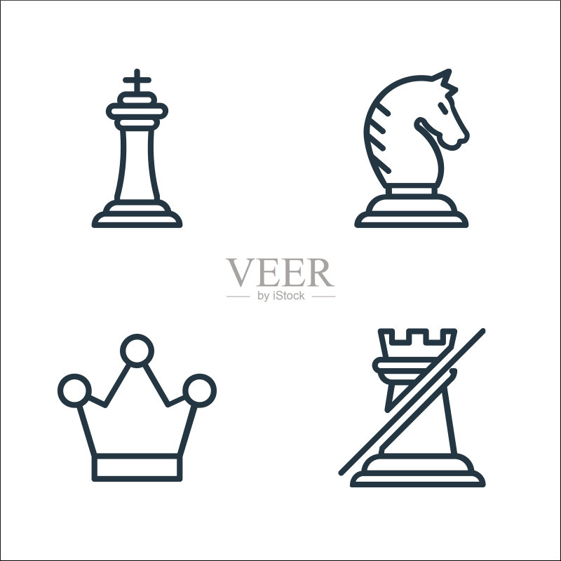 国际象棋游戏线性图标集图标素材