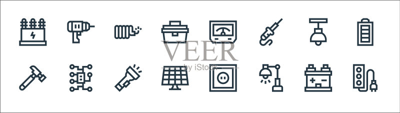 电工工具和线条图标线性集合图标素材