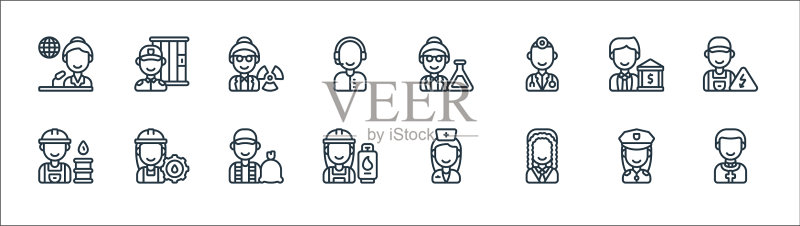 关键工作人员线性图标集图标素材