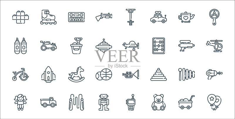 儿童玩具线性图标合集图标素材