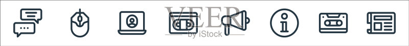 通信和媒体线性图标集图标素材
