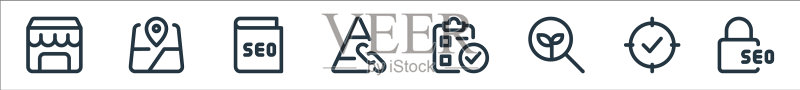 Web应用程序SEO线性图标集图标素材