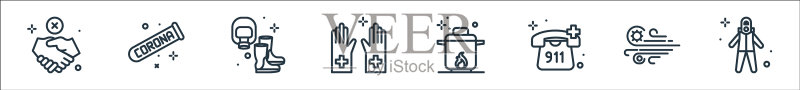 冠状病毒线图标线性集质量线图标素材