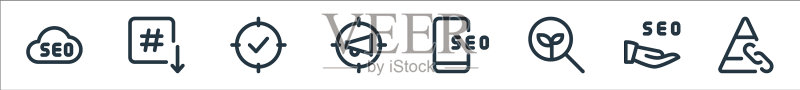 Web应用程序SEO线性图标集图标素材
