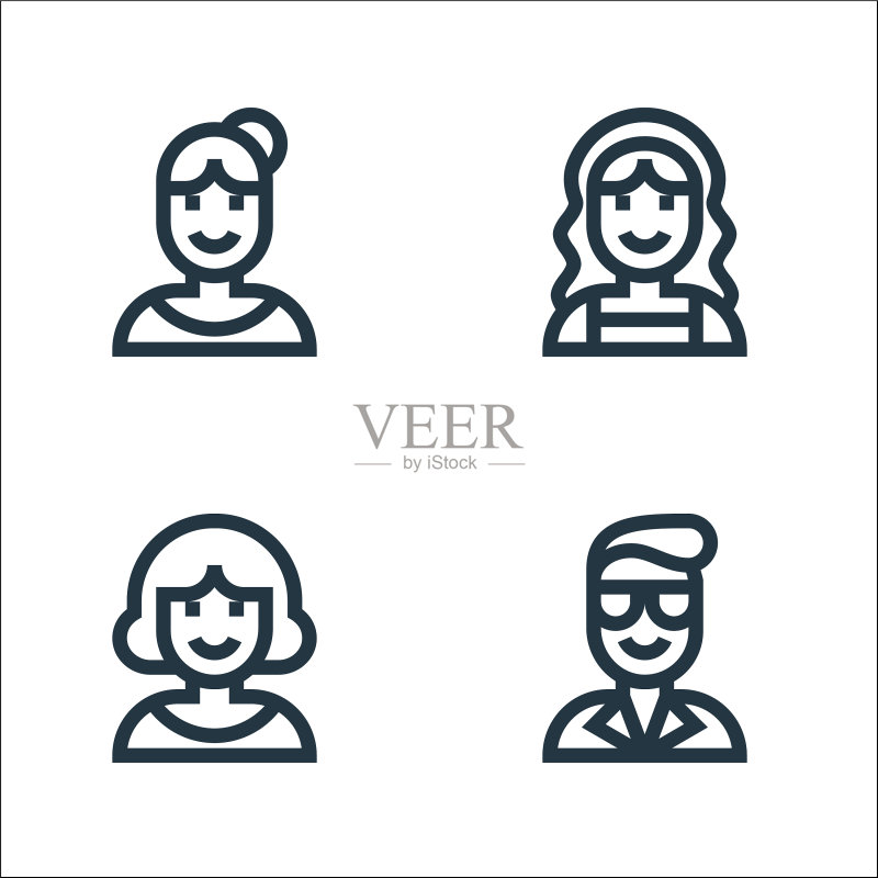 人物线条图标线性集合质量线集图标素材