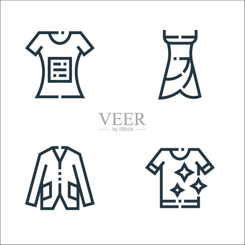 服装和服饰线性图标集图标素材