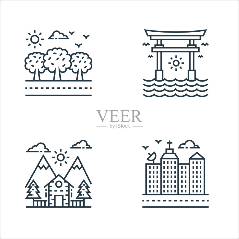 自然和景观线图标线性集合图标素材