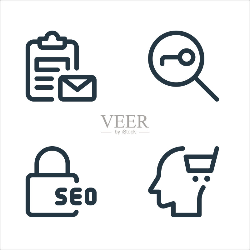 Web应用程序SEO线性图标集图标素材