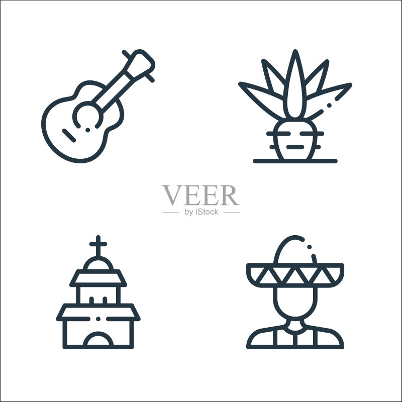 墨西哥线图标线性集质量线集图标素材