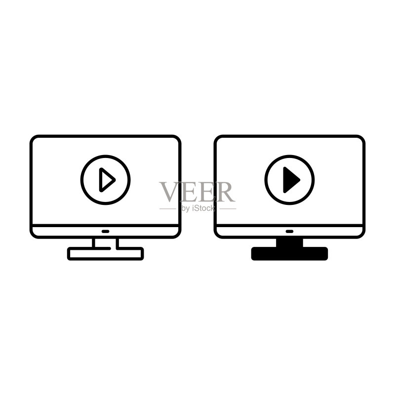 显示器和播放按钮轮廓及标志图标图标素材