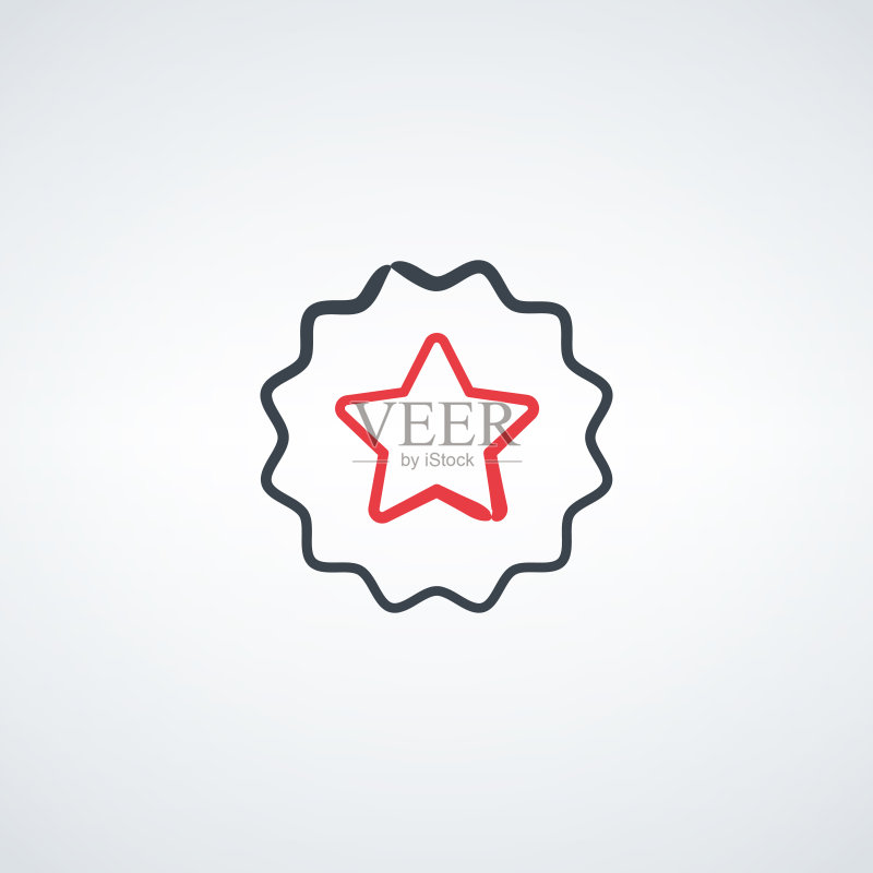 手绘带星形图标的简约奖牌,证书UI符号,一等奖标签用户界面标志,库存矢量图(独立)图标素材
