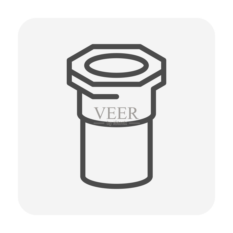 白色背景的PVC塑料管件矢量图标设计,细轮廓和可编辑笔触图标素材